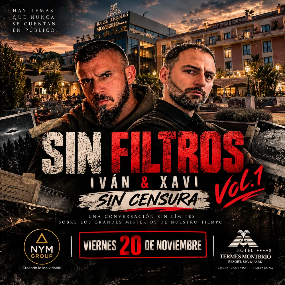 Cartel de SIN FILTROS Vol. 1: Iván y Xavi sin censura. Viernes 20 de noviembre, Hotel Termes Montbrió. Organiza NYM Group.